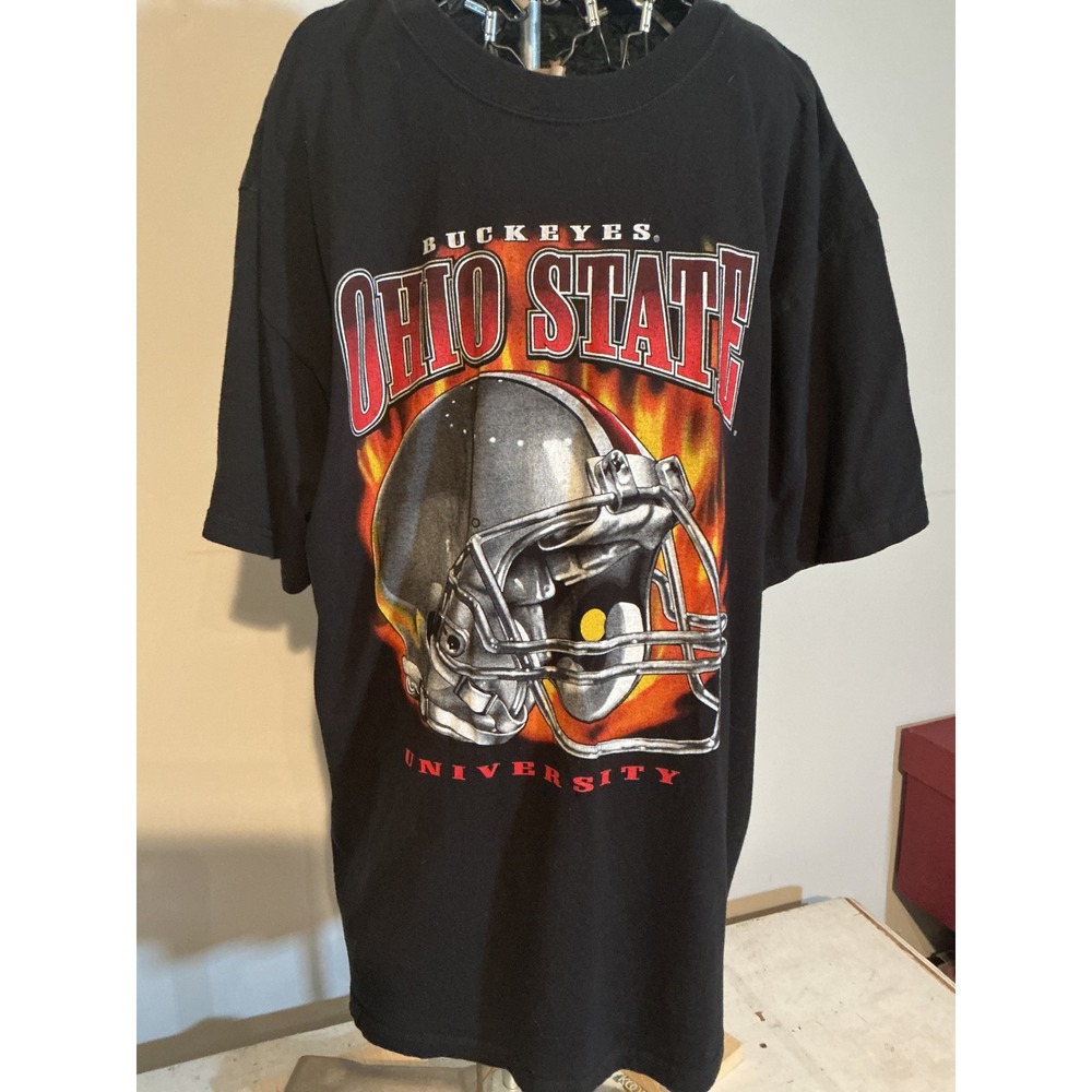 Ohio State Buckeyes Mens T-Shirt Black Graphic Football Helmet Flames Large
